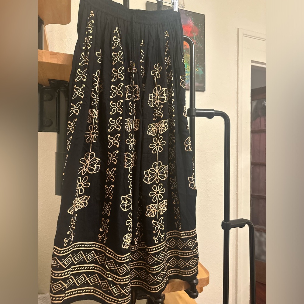 Boho Black and Gold Maxi Skirt